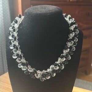 VINTAGE HONG KONG BLACK & CLEAR PLASTIC Beaded Statement Necklace Art Deco